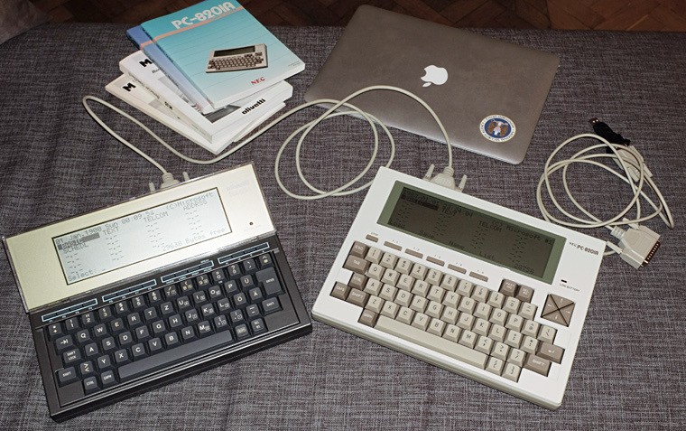 This article revolves around utilizing two 1983 portable computers, an Olivetti M10 and a NEC PC-8201A