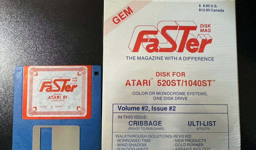 FaSTer was a pioneering Atari ST digital magazine distributed on floppy disks starting in 1986
