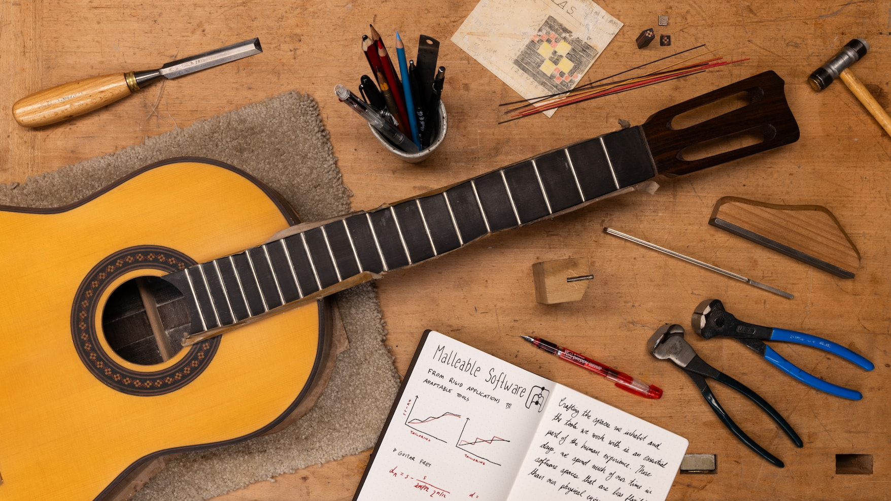 Ink & Switch’s "Malleable Software" essay champions reclaiming agency in our digital tools. Drawing parallels with physical workspaces, like a luthier’s worksho