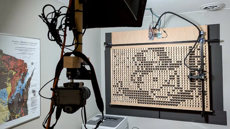 Ben Holmen spent six years building Kilopixel , a whimsical yet deliberately inefficient display made from 1,000 wooden cubes arranged in a 40 × 25 grid