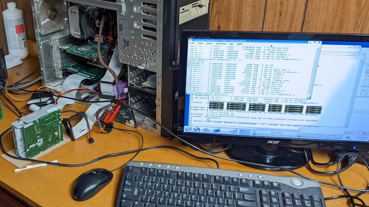 Dmitry Brant recounts how he used Claude Code (an AI code-assistant) to bring an unmaintained 25-year-old Linux kernel driver, namely ftape , up to date so that it compiles and runs on modern Linux kernels
